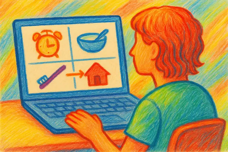 Family looking at week visual plan